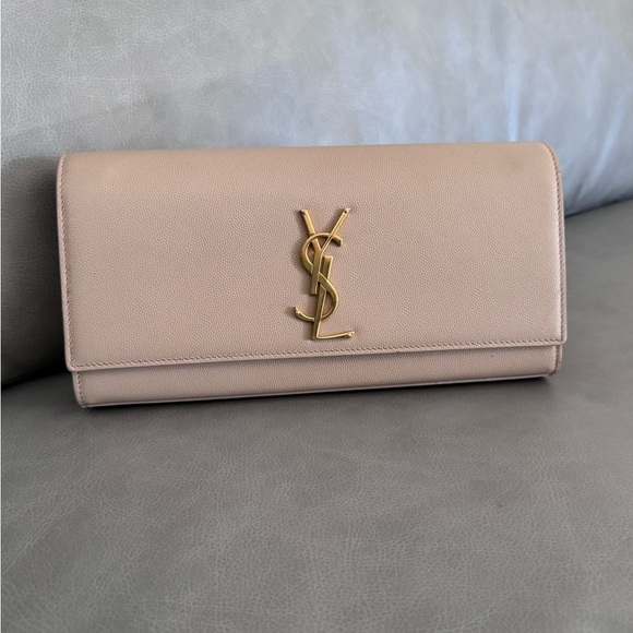 Yves Saint Laurent Gold Logo Beige Clutch - Picture 2 of 9